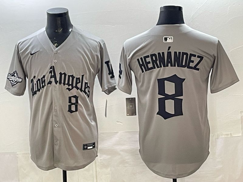 Men 2026 Los Angeles Dodgers #8 Hernandez Grey Five generations Nike MLB Jersey style 008